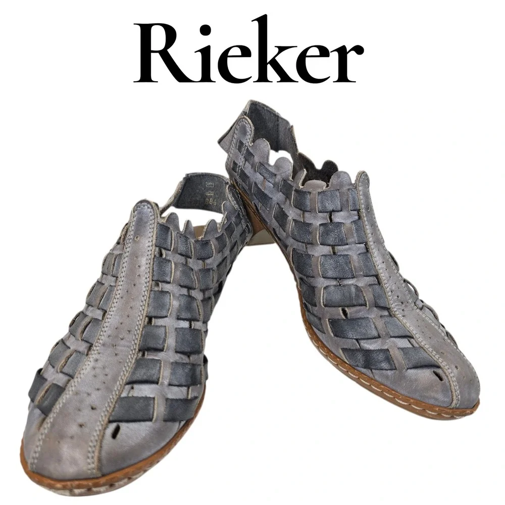 Rieker Antistress Woven Leather Slingback Sandals Women Size 37‎ Gray